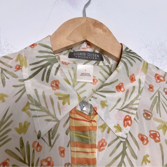 Sigrid Olsen Collection Novelty Floral Print Silk Button Up Shirt NEW - Picture 3 of 15